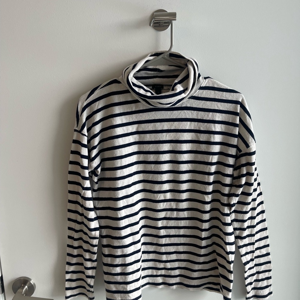 J Crew Striped Navy and White Turtleneck Sweater